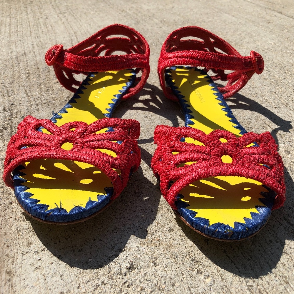 Dolce and Gabbana Raffia Woven Sandals, Size 40